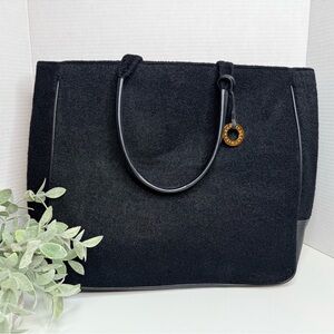 Givenchy Parfums Large Black Wool and Vegan Leather Tote Bag Preppy Luxury Boho